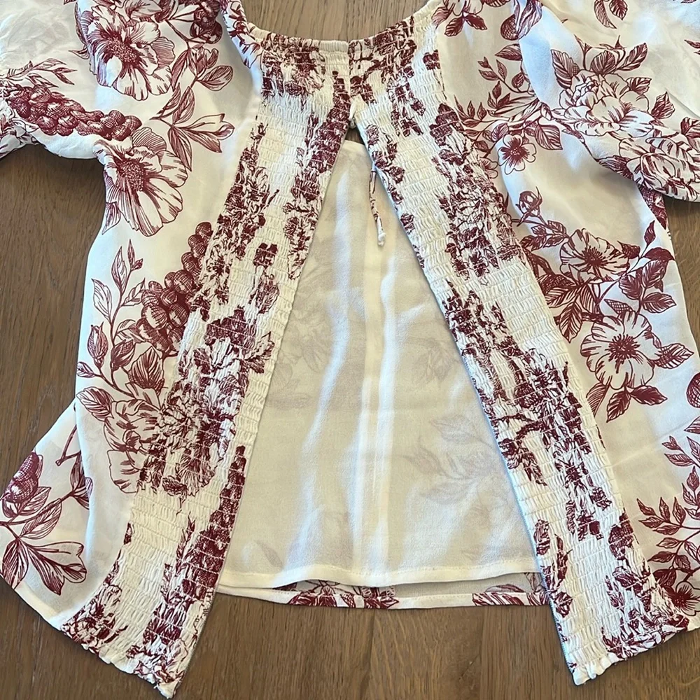 Reformation White and Red Floral Blouse